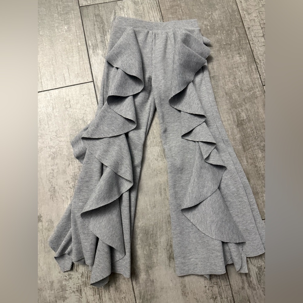 Caroline Bosmans Elegant Gray Ruffled Flare Pants